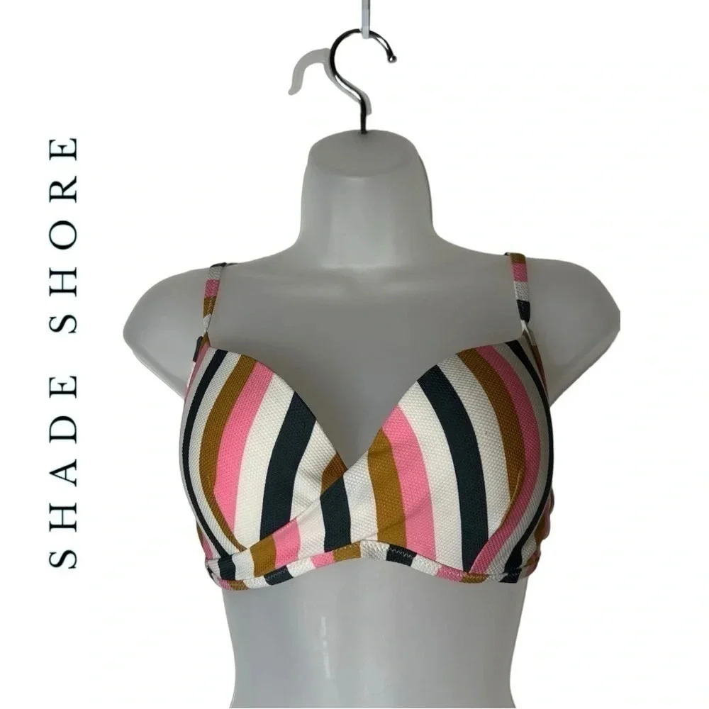 1771. SHADE SHORE SWIM SUIT TOP SIZE 36C PADDED TEXTURED MATERIAL STRIPE PATTERN